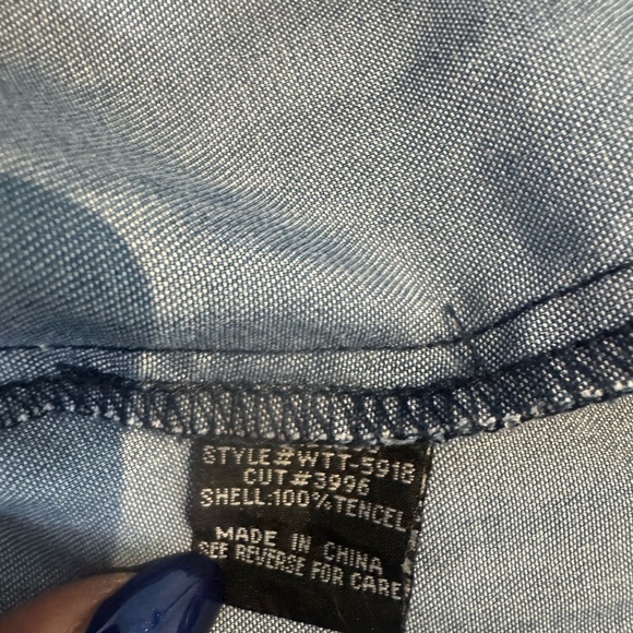 Velvet Heart Women's Knee Length Denim Shirt Dress Blue 3/4 Roll Sleeve Collared - Picture 8 of 10